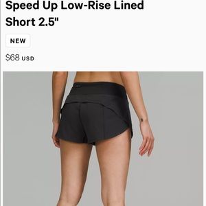 Lululemon black Speed Up shorts, size 2 regular, 2.5” inseam, low rise